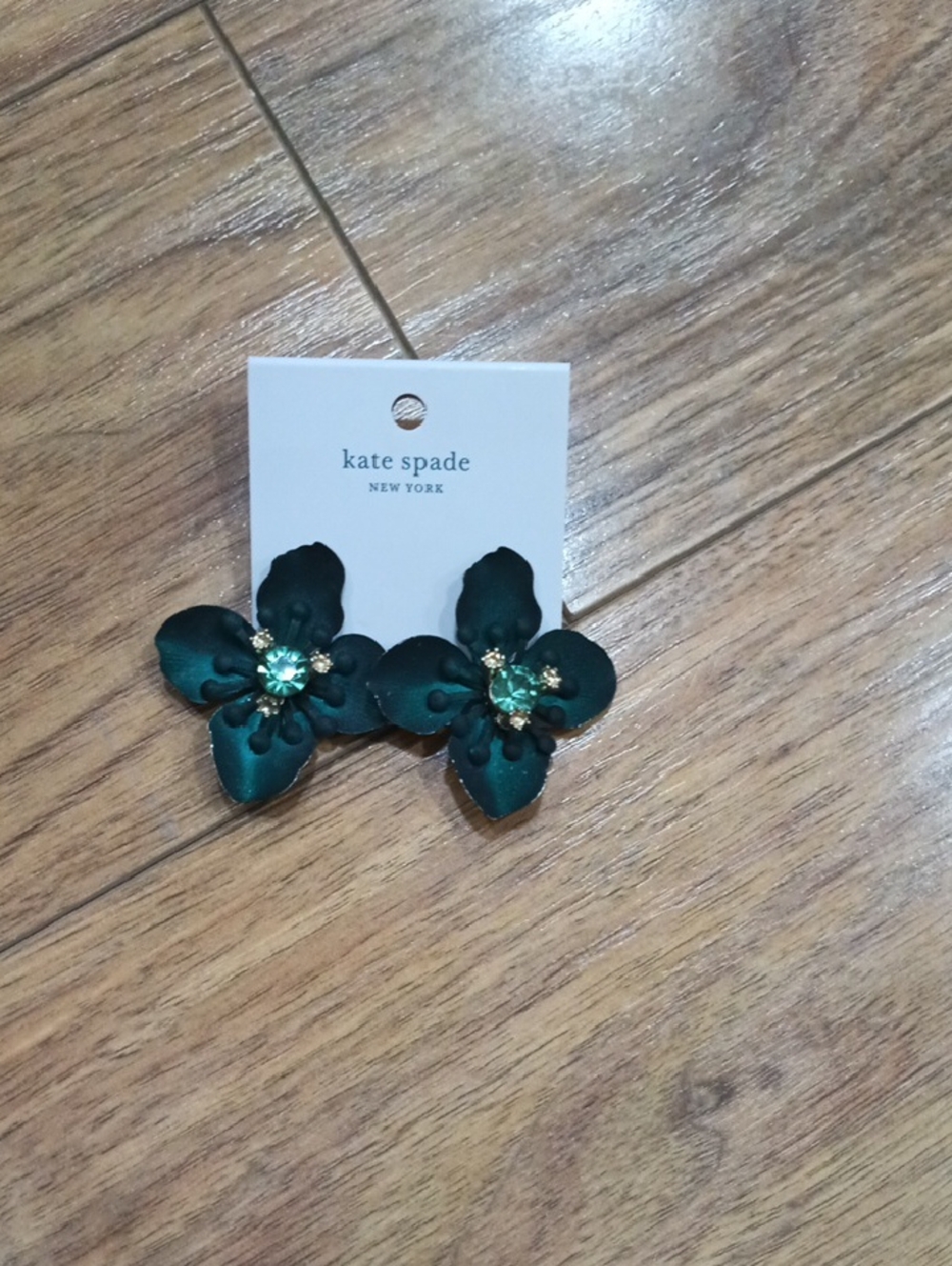 kate spade Dark Green Floral Earrings with Gem Centers